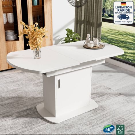 Tables extensibles 110/130x70x75cm table à manger, aggloméré, avec rangement, multifonction, blanc, poignées argentées