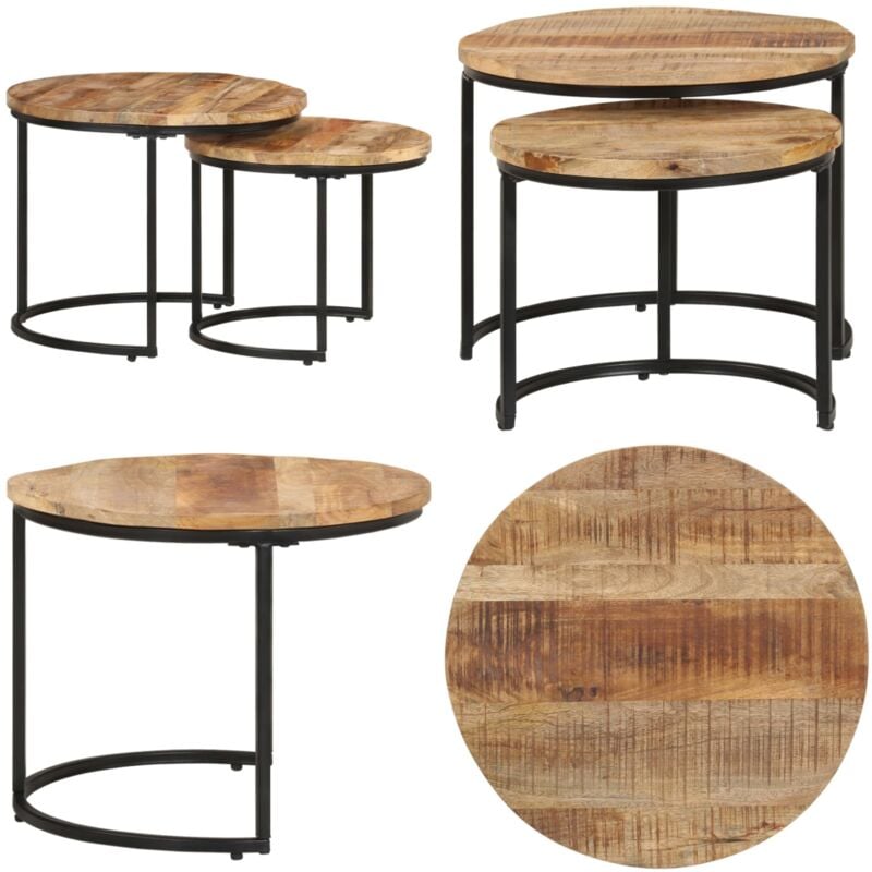 Tables gigognes 2 pcs Bois de manguier brut - Table Basse - Meubles De Salon - Tables Gigognes - Bois Massif - Design Moderne - Home & Living