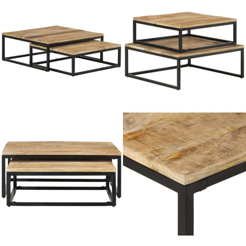 Vidaxl - Tables gigognes 2 pcs Bois solide de manguier - Table Basse Industrielle - Meubles Design - Table Basse Bois - Table Basse Rangement