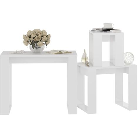 Tables gigognes 3 pcs Blanc brillant 2