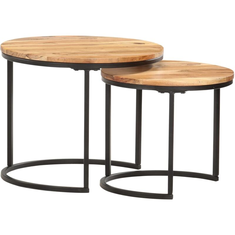 Vidaxl – Lot de 2 tables empilables en bois d'acacia massif – Finition à l'huile – Dimensions 50x50x40cm et 40x40x34cm – Structure en acier