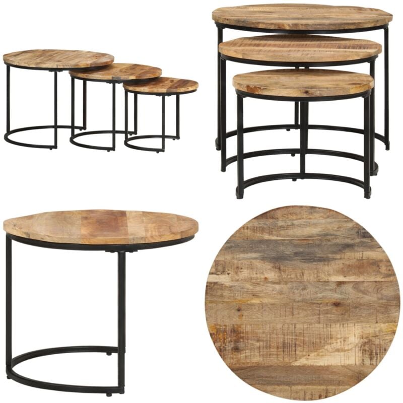 Tables gigognes 3 pcs Bois de manguier brut - Table Basse - Meubles De Salon - Tables Gigognes - Mobilier Design - Bois Massif - Home & Living