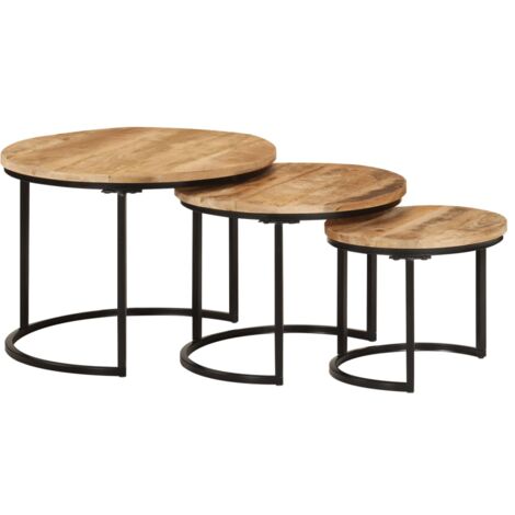 Tables gigognes 3 pcs bois de manguier massif brut