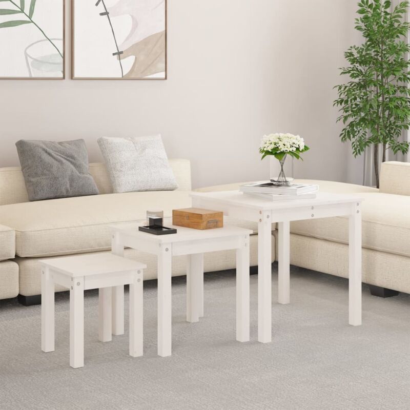 Vidaxl - Tables gigognes 3 pcs Blanc Bois de pin massif