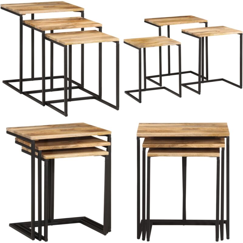 Tables gigognes 3 pcs bois massif d'acacia - Tablettes Gigognes - Meuble Design - Acacia Massif - Table D'appoint - Table Basse - Home & Living