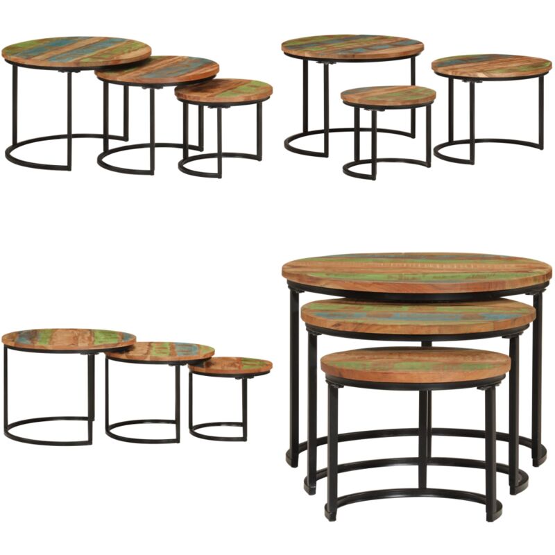 Tables gigognes 3 pcs bois massif de récupération - Table Basse - Meubles De Salon - Tables Gigognes - Mobilier Vintage - Décoration Intérieure