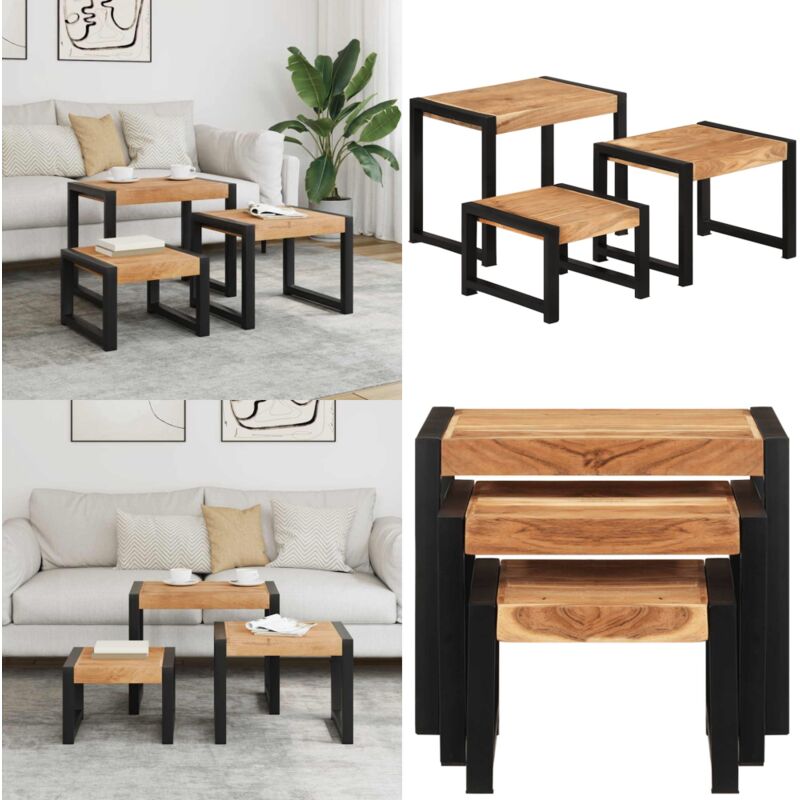 Tables gigognes 3 pcs Bois solide - Table Basse - Table D'appoint - Meubles Vintage - Tables Gigognes - Set De Tables - Home & Living