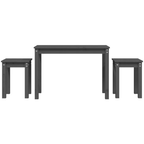 Tables gigognes 3 pcs Gris Bois de pin massif