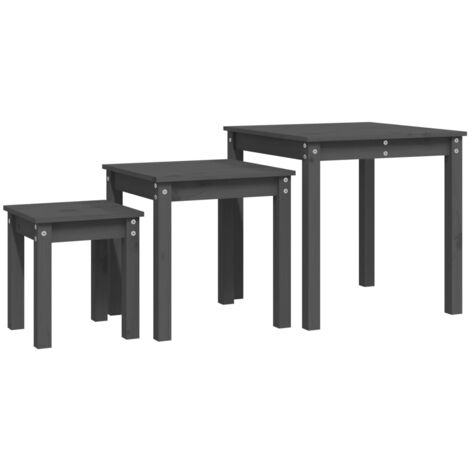 Tables gigognes 3 pcs Gris Bois de pin massif