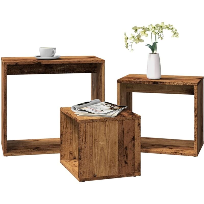 Vidaxl - Tables gigognes 3 pcs vieux bois bois d'ingénierie