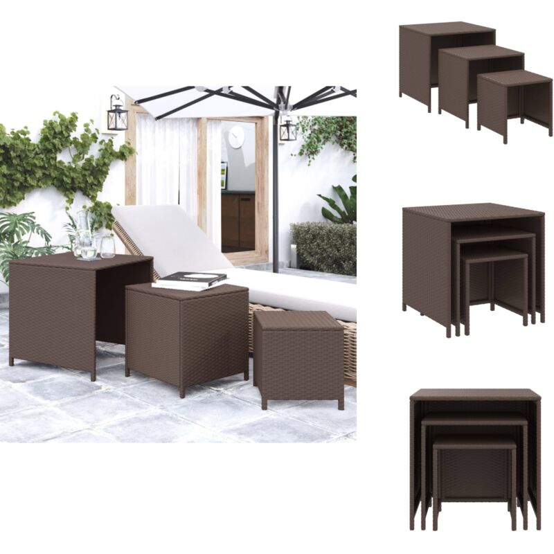 Tables gigognes 3 pcs marron résine tressée - Table Basse - Table D'appoint - Ensemble De Tables - Tables Gigognes - Mobilier De Jardin