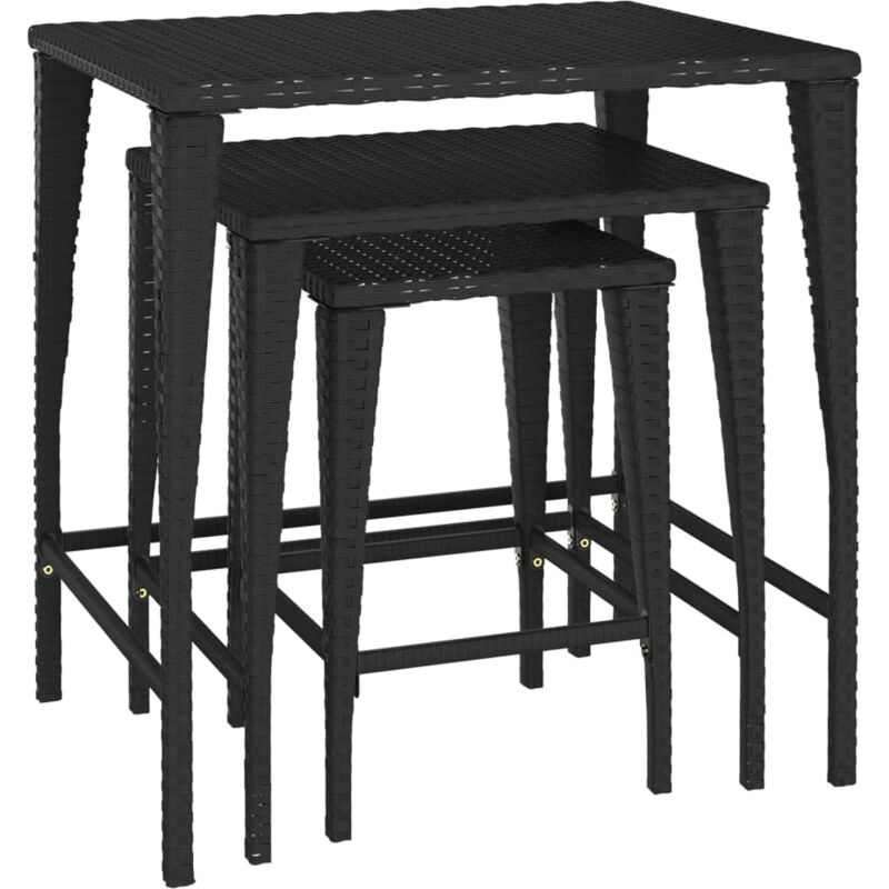 Tables gigognes 3 pcs noir résine tressée Vidaxl