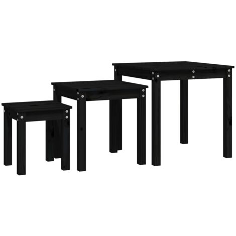 Tables gigognes 3 pcs Noir Bois de pin massif