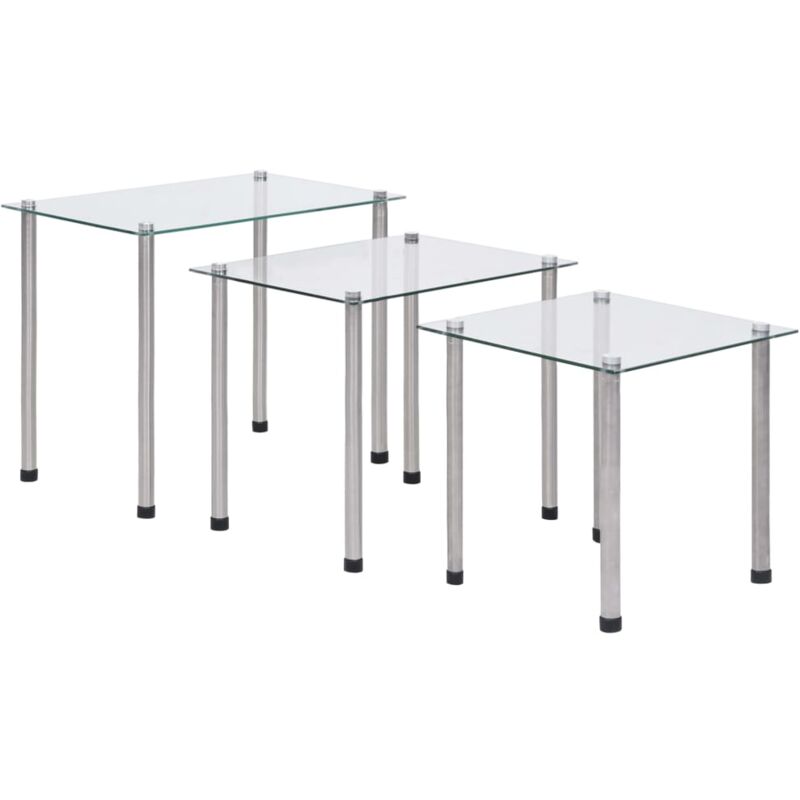 vidaXL Tables gigognes 3 pcs Transparent Verre trempé