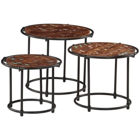 Tables gigognes 3 pcs-Table Basse-Table Salon bois massif de récupération 678209
