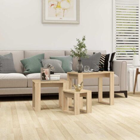 Tables gigognes 3 pcs-Table Basse-Table Salon Chêne sonoma Bois d'ingénierie 249364