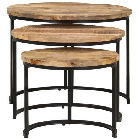 Tables gigognes 3 pcs  Table de salon  Table de café Bois de manguier brut