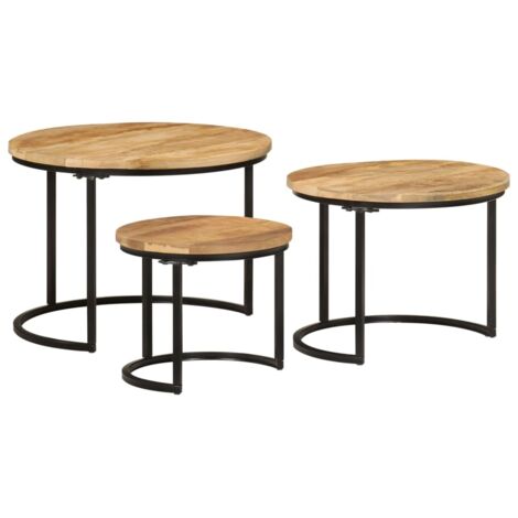 Tables gigognes 3 pcs  Table de salon  Table de café bois de manguier massif brut