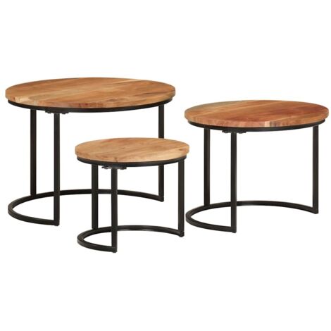 Tables gigognes 3 pcs  Table de salon  Table de café bois massif d'acacia
