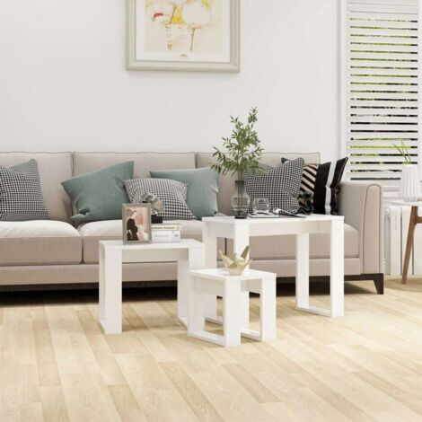 Tables gigognes 3 pcs，Tables d’appoint，Bouts de canapé Blanc Bois d'ingénierie VDVM981475