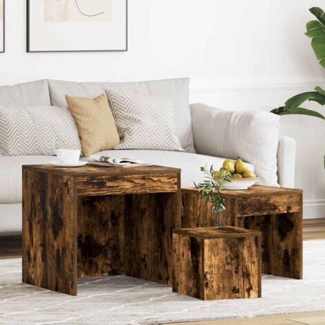Tables gigognes 3 pcs，Tables d’appoint，Bouts de canapé Chêne fumé Bois d'ingénierie VDVM488650