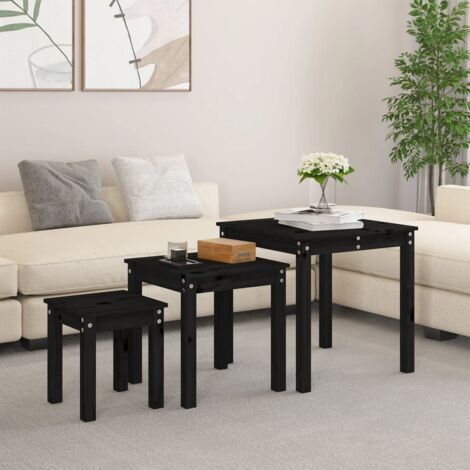 Tables gigognes 3 pcs，Tables d’appoint，Bouts de canapé Noir Bois de pin massif VDVM543288