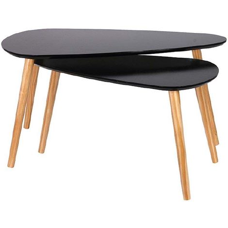 Set de 2 tables gigognes en forme de galet - L 80 x l 40 x H 50 cm - Beige - Livraison gratuite