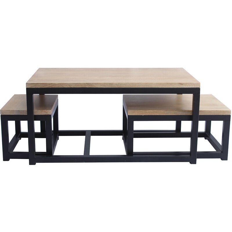 Miliboo - Tables basses gigognes bois manguier massif et métal noir (lot de 3) factory