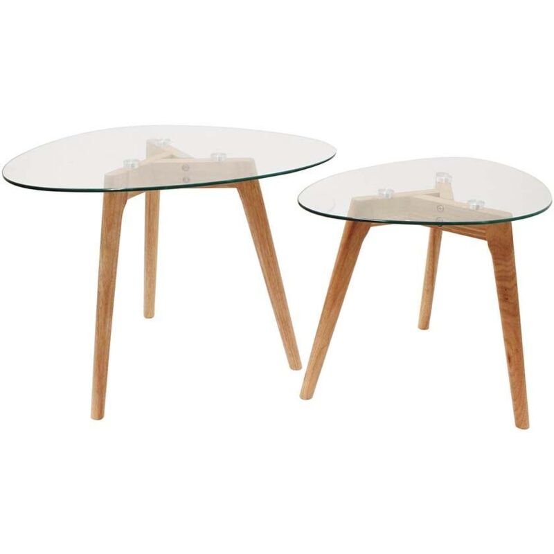 The Home Deco Factory - Tables gigognes galets plateaux en verre trempé (Lot de 2)