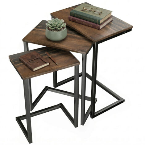 Tables gigognes lot de 3 style industriel acier marron noir 45x30x60 tables d'appoint salon moderne