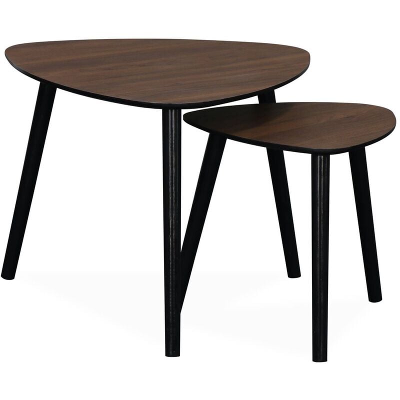 lot de 2 tables gigognes style scandinave en mdf décor bois coloris noyer - noyer