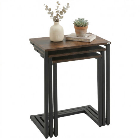 Tables gigognes, tables d'appoint, lot de 3, style industriel, structure en acier, marron et noir, 45 x 30 x 60 cm