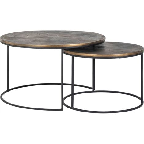 Tables gigognes Tulum lot de 2 - Noir sur piètement doré