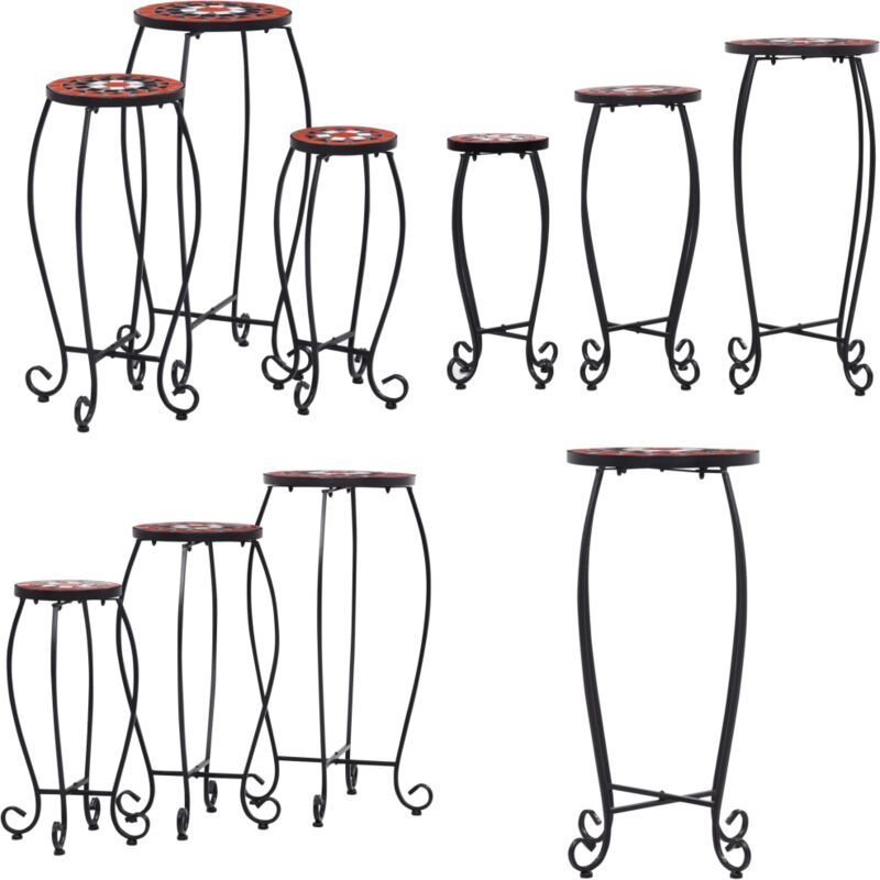 Tables mosaïque 3 pcs Terre cuite et blanc Céramique - Table De Jardin - Table D'appoint Extérieur - Table Mosaïque - Mobilier De Jardin - Décoration