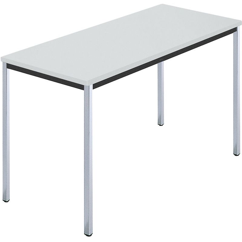 Tables rectangulaires, tube carré chromé, 1200 x 600 mm gris - Coloris plateau: gris clair
