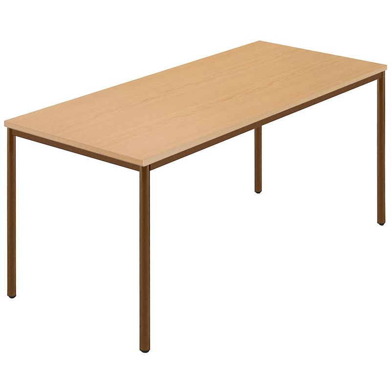 Tables rectangulaires, tube rond plastifié, 1600 x 800 mm hêtre naturel / brun - Coloris piétement: Brun terre RAL 8028