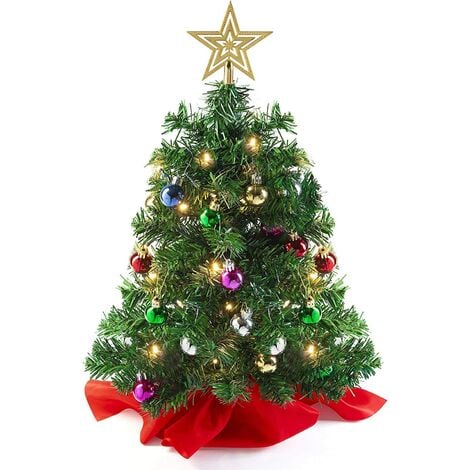Tabletop Christmas Tree (Wooden Base/Cloth) with LED Lights , Star Treetop and Ornaments