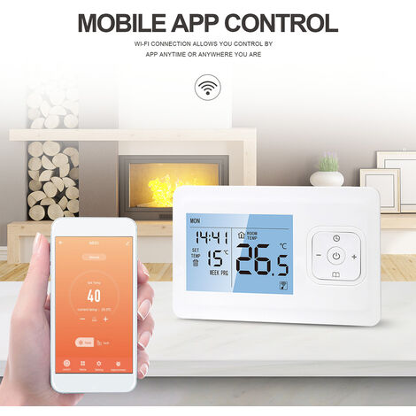 Tabletop Wall-Mounted Style Wi-Fi Smart Thermostat,Wireless Programmable Thermostat,Heating Temperature Controller with APP/Voice Control,model:White - White