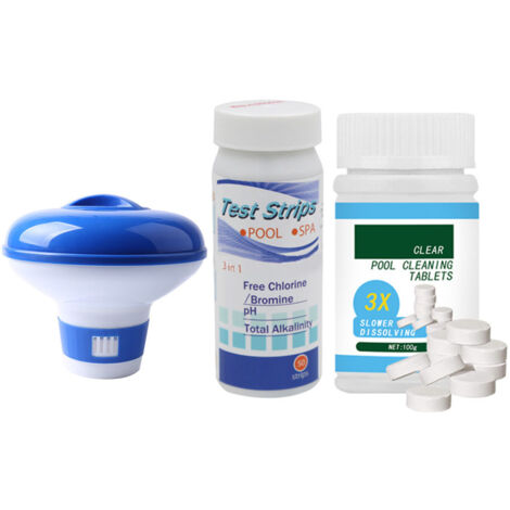 Tablets Effervescentes pour Piscine, Nettoyant avec Distributeur Flottant et Bandelettes de Test pH