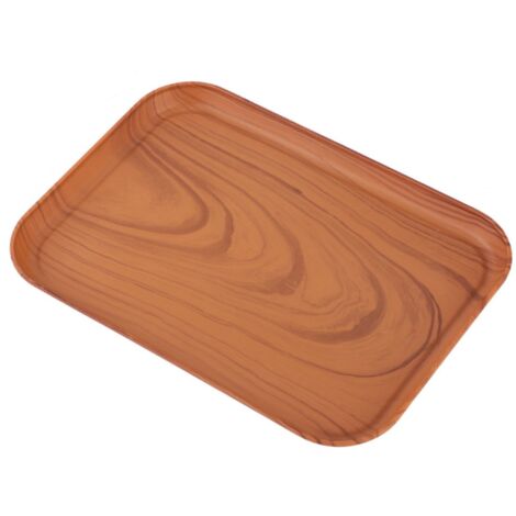 Tablett im Retro-Stil mit Holzoptik, Speisetablett aus PP-Kunststoff, Dessert- und Snacktablett, Teetablett, extra großes 43-cm-Tablett – dunkle Holzoptik