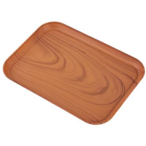 Tablett im Vintage-Stil mit Holzoptik, Teller aus PP-Kunststoff, Dessert- und Snacktablett, Teetablett, extra großes Tablett (43 cm) – dunkle Holzoptik