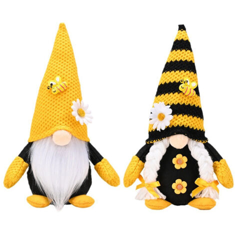 [Tablettdekoration] [2er-Set] Gesichtslose Gnome und Bienenfiguren – Frühlings-/Sommerparty