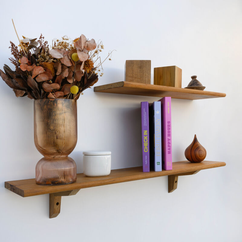 Tablette Bois Teck Huilé Rectangle - Etagère Murale - 18x180x600mm - Etagère de Bureau, Cuisine, Salle de bain, Salon