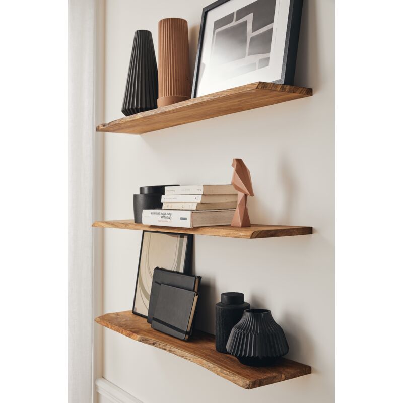 Tablette Bois Teck Indo Huilé Rectangle - Etagère Murale Rustique - 18x110x600mm - Etagère de Bureau, Cuisine, Salle de bain, Salon