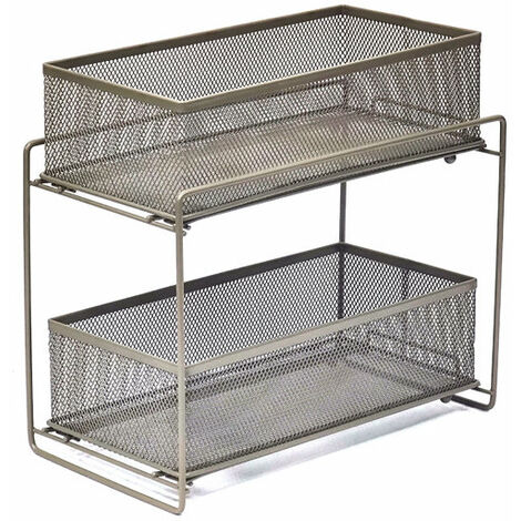 Tablette Coulissante à 2 Niveaux, Étagère à Tiroirs pour Placard de Cuisine, 2 Paniers, pour Salle de Bain Cuisine Comptoir Armoire, Argent