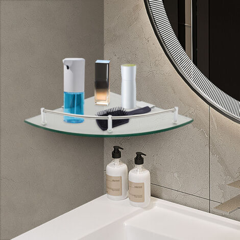 Tablette d'angle en verre 235 mm Longueur 6 mm Epaisseur du verre Tablette de douche Tablette murale d'angle Tablette de salle de bain en verre