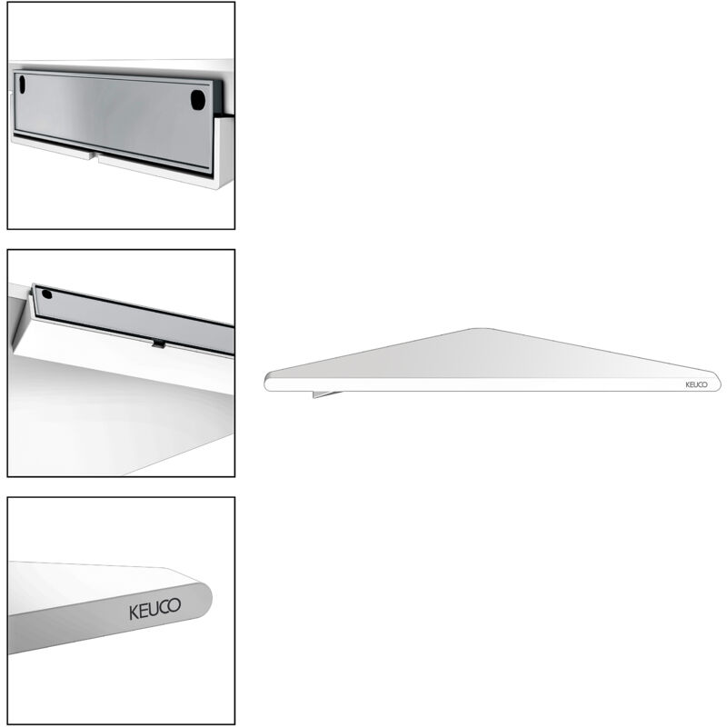 Tablette d'angle pour douche à coller ou à percer KEUCO Rose, made in Germany, blanc mat, kit de collage inclus, étagère d'angle, fixation murale