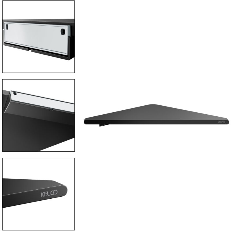 Tablette d'angle pour douche à coller ou à percer Keuco Rose, made in Germany, noir mat, kit de collage inclus, étagère d'angle, fixation murale