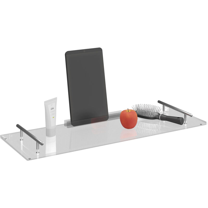 Plateau de baignoire, acrylique, avec poignées, emplacement pour un bouquin, l x p : 68 x 23 cm, transparent - Relaxdays