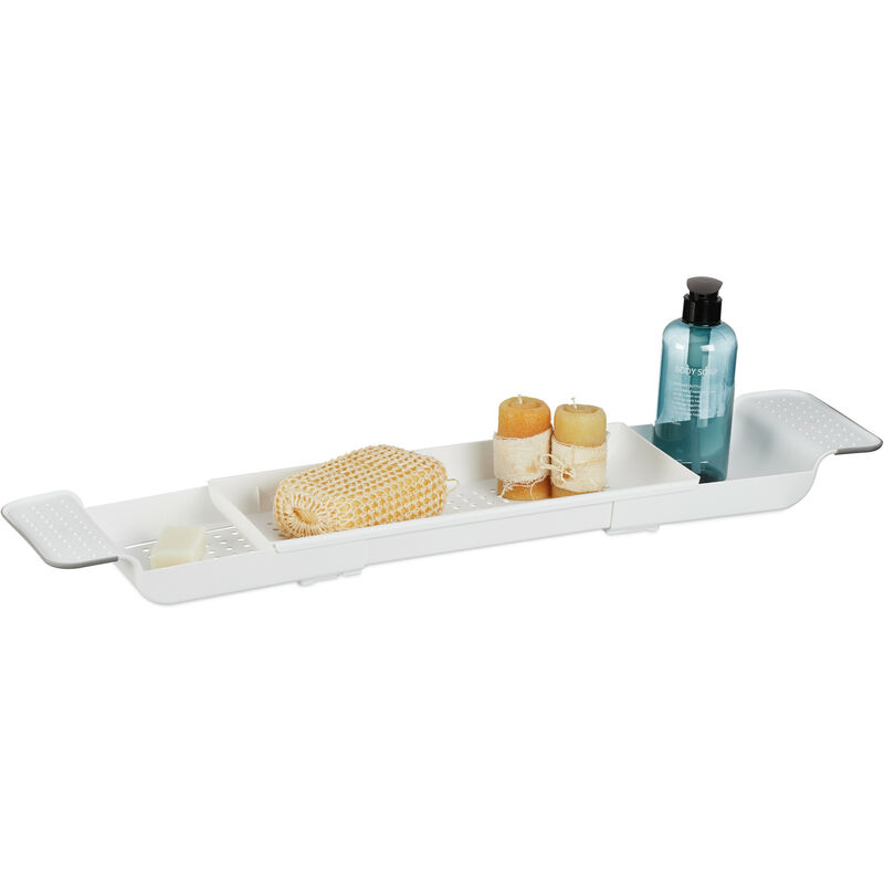 Plateau de baignoire, pont extensible (de 55,5 cm à 78 cm), en plastique, antidérapant, blanc - Relaxdays